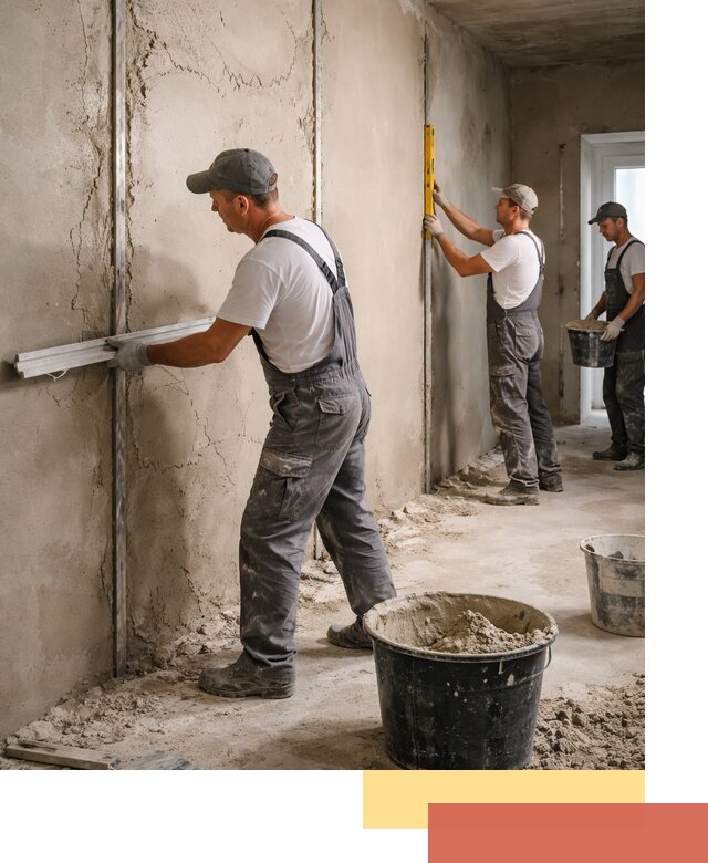 Штукатурка стен по маякам в зиме — точная и ровная поверхность