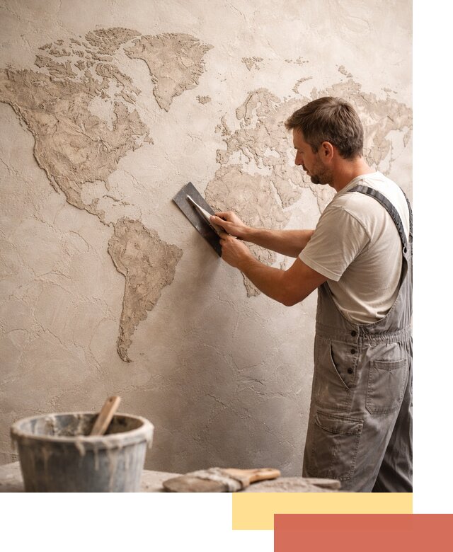 Декоративная штукатурка «Карта мира» под ключ в зиме