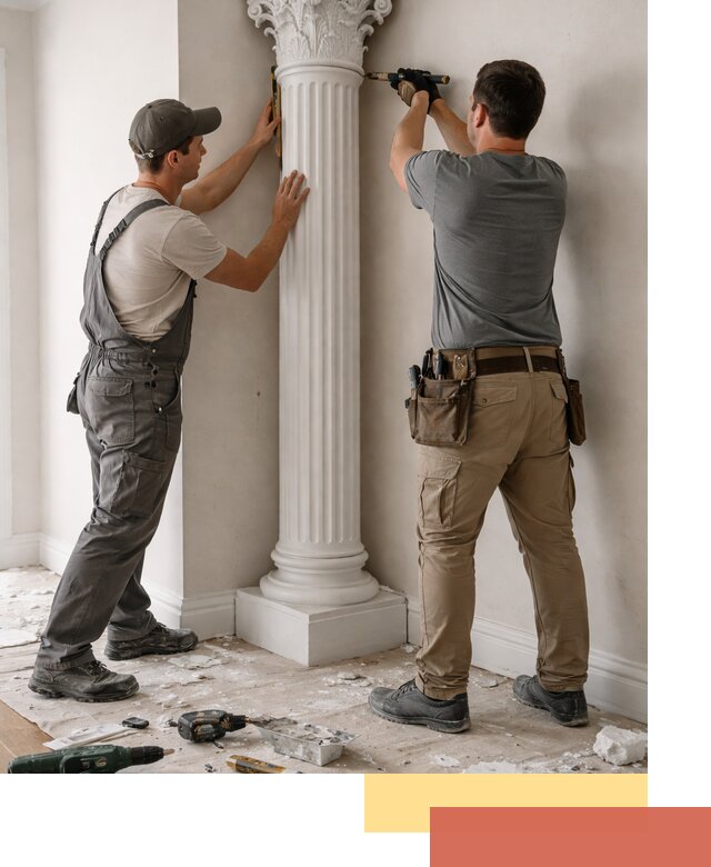 Установка декоративных колонн в зиме под ключ