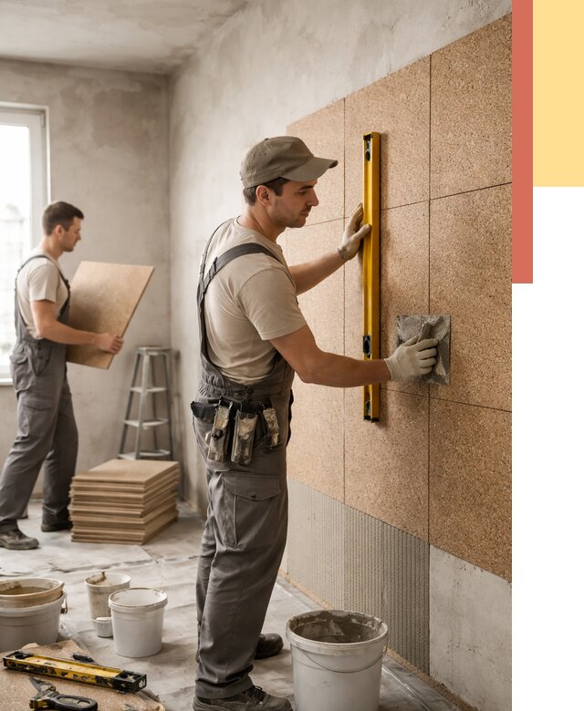 Монтаж пробковых панелей на стены в зиме от 3580 руб. — ОТДЕЛОЧНИК-Зма