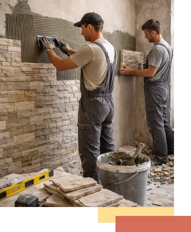 Монтаж искусственного камня в зиме — облицовка стен и фасадов