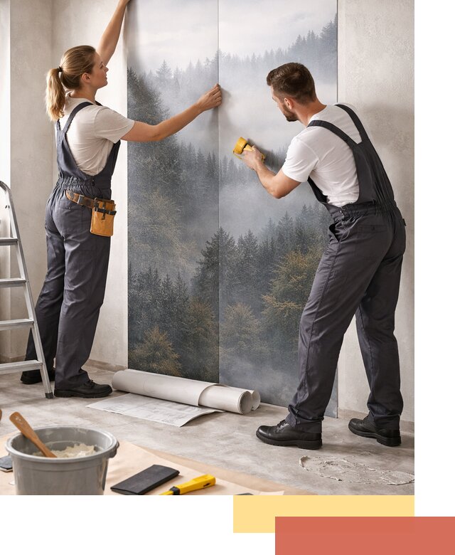 Поклейка фотообоев профессионально в зиме под ключ