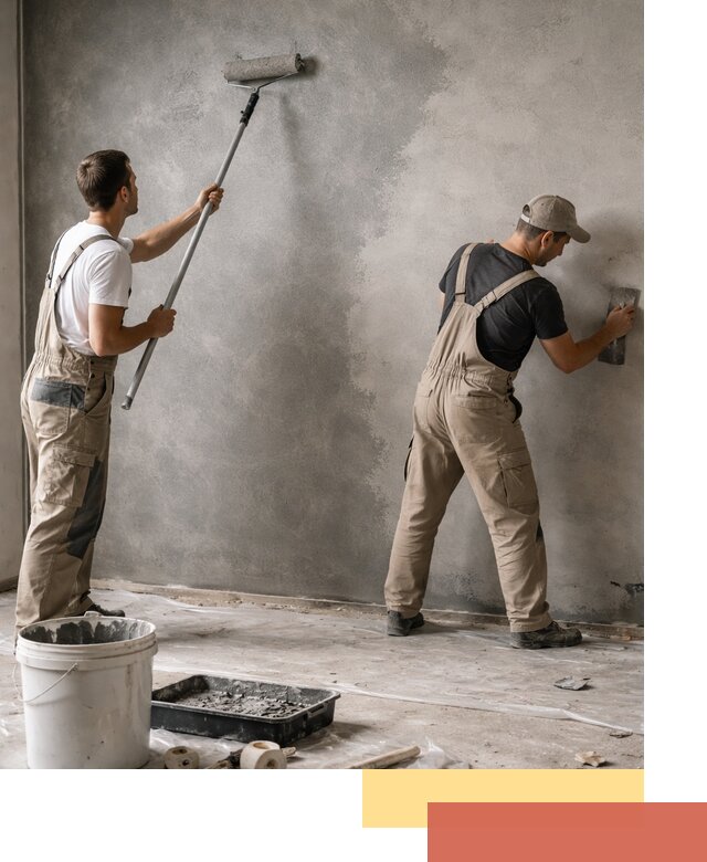 Покраска стен под бетон в зиме профессионально и недорого