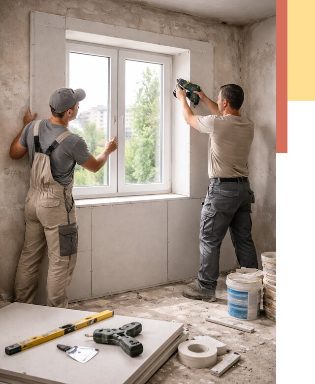 Монтаж откосов из гипсокартона в зиме от 4603 руб. под ключ | ОТДЕЛОЧНИК-Зма