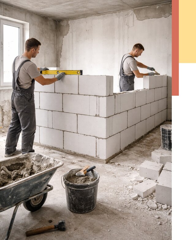 Кладка перегородок из ПГП в зиме от 2557 руб./м2 — монтаж и возведение под ключ | ОТДЕЛОЧНИК-Зма