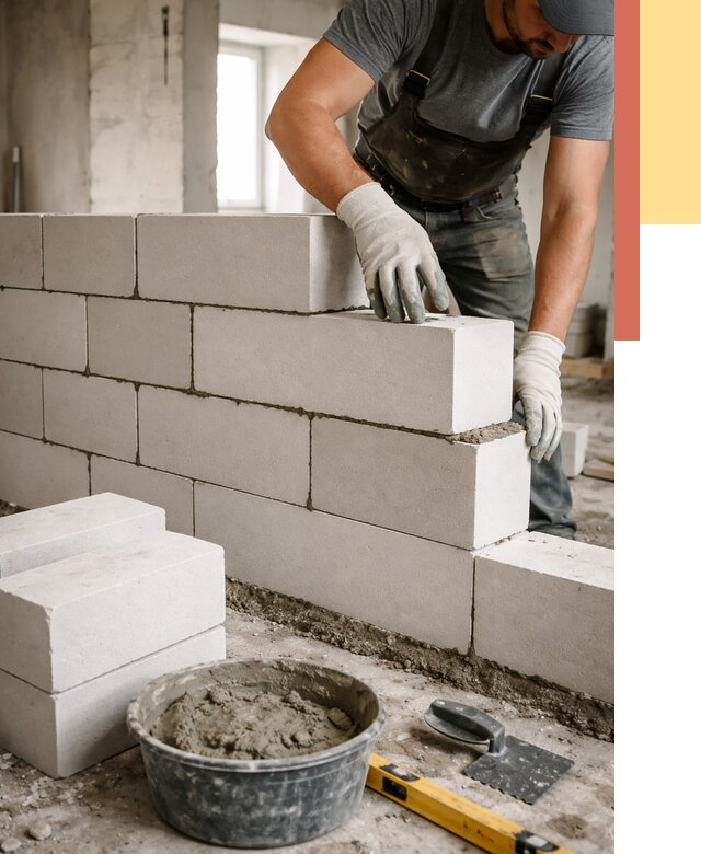 Кладка перегородок из силикатного блока в зиме от 4091 руб. под ключ | ОТДЕЛОЧНИК-Зма