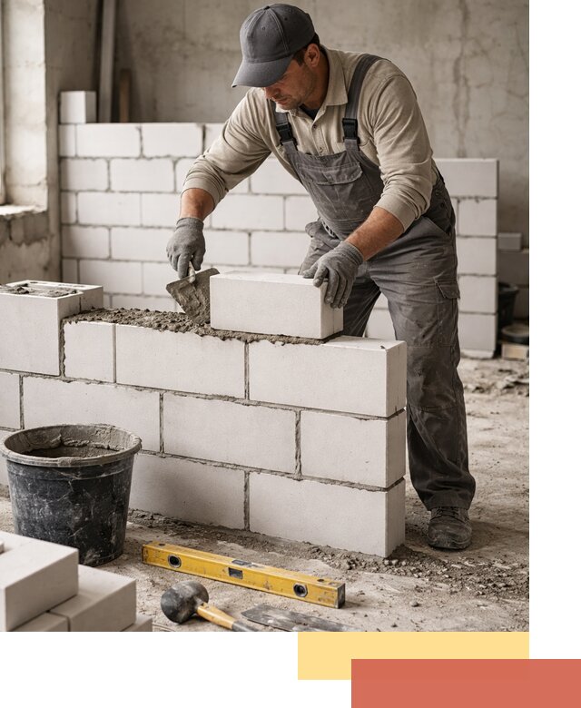 Кладка перегородок из силикатного блока в зиме