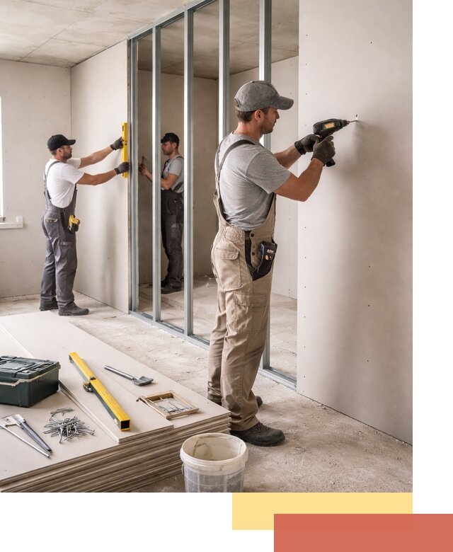 Однослойная перегородка из гипсокартона в зиме под ключ, монтаж и отделка