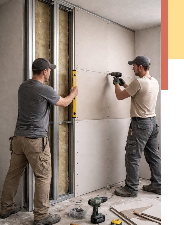 Монтаж двухслойной перегородки из гипсокартона в зиме от 1483 руб. | ОТДЕЛОЧНИК-Зма