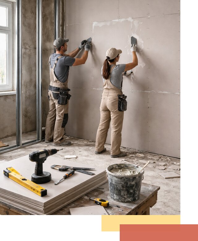 Монтаж двухслойной перегородки из гипсокартона в зиме