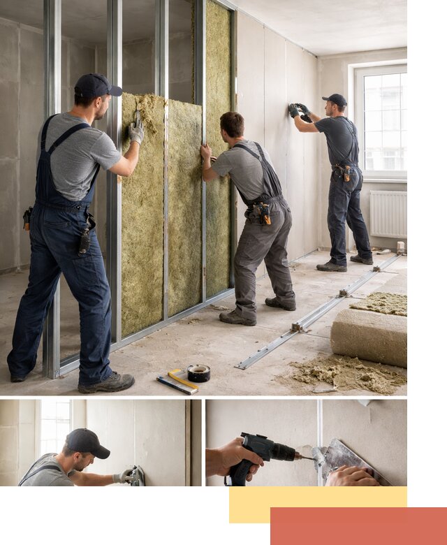 Перегородка из гипсокартона с шумоизоляцией в зиме — монтаж под ключ