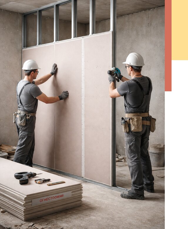 Перегородка из огнестойкого гипсокартона в зиме от 1892 руб. под ключ | ОТДЕЛОЧНИК-Зма