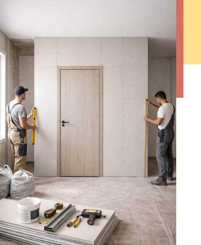 Перегородка из гипсокартона с дверью в зиме от 4603 руб. под ключ | ОТДЕЛОЧНИК-Зма