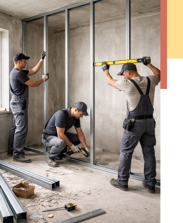 Монтаж каркаса перегородки из профиля в зиме от 767 руб. | ОТДЕЛОЧНИК-Зма