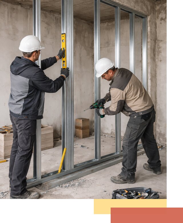 Монтаж каркаса перегородки из профиля в зиме