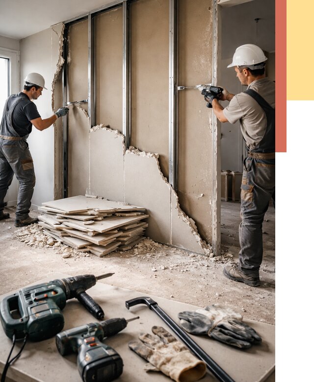 Демонтаж перегородки из гипсокартона в зиме от 1227 руб. быстро и недорого | ОТДЕЛОЧНИК-Зма