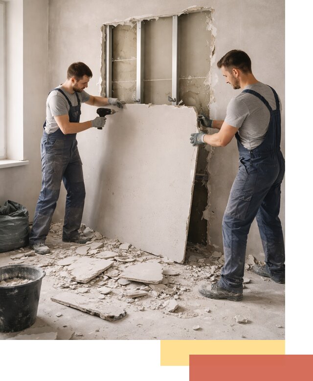 Демонтаж перегородки из гипсокартона в зиме быстрый и аккуратный