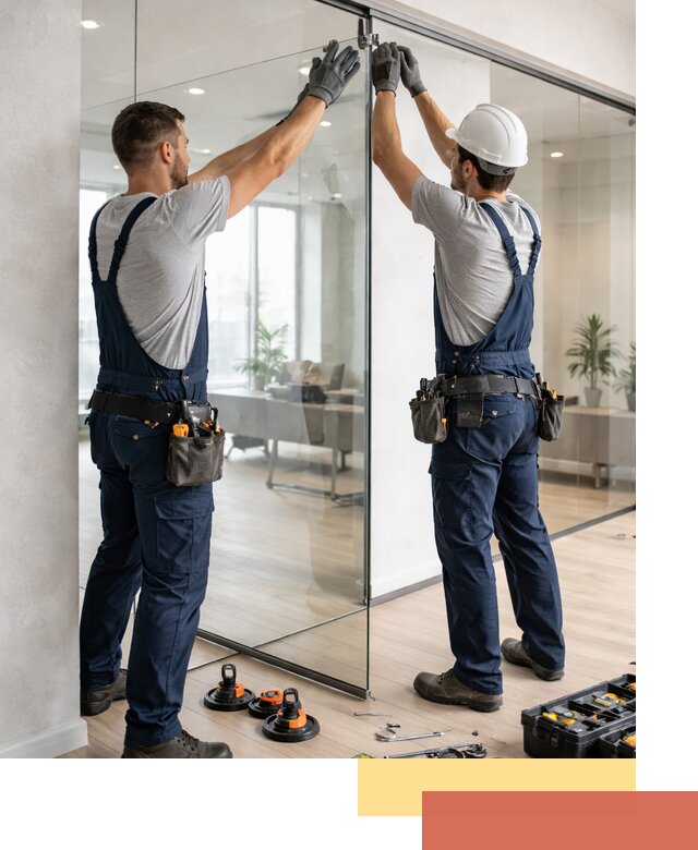 Безрамные стеклянные перегородки под ключ в зиме