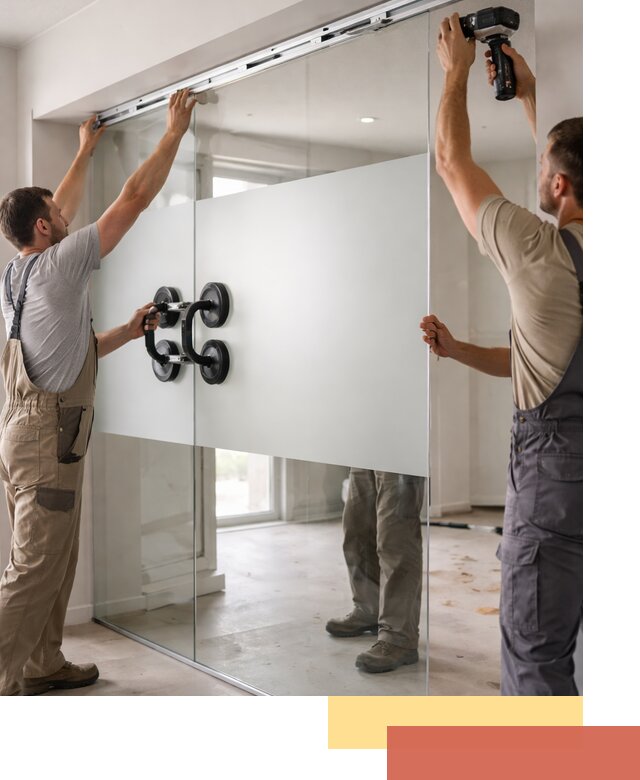 Матовые стеклянные перегородки под ключ в зиме