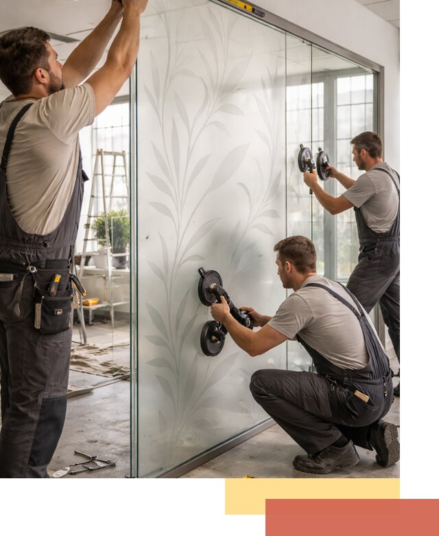 Стеклянные перегородки с рисунком на заказ в зиме