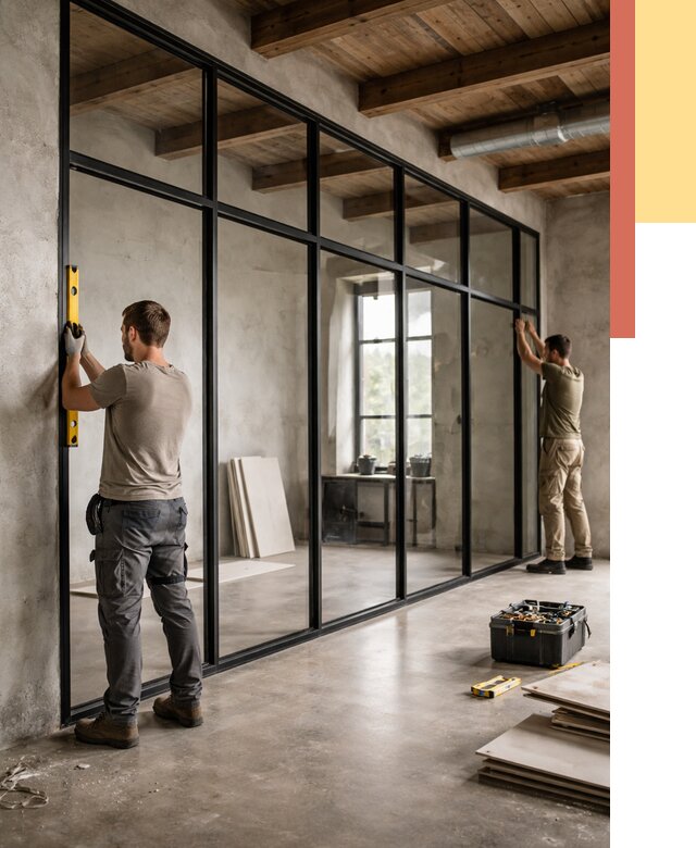 Стеклянные перегородки лофт в зиме от 10739 руб. под ключ | ОТДЕЛОЧНИК-Зма