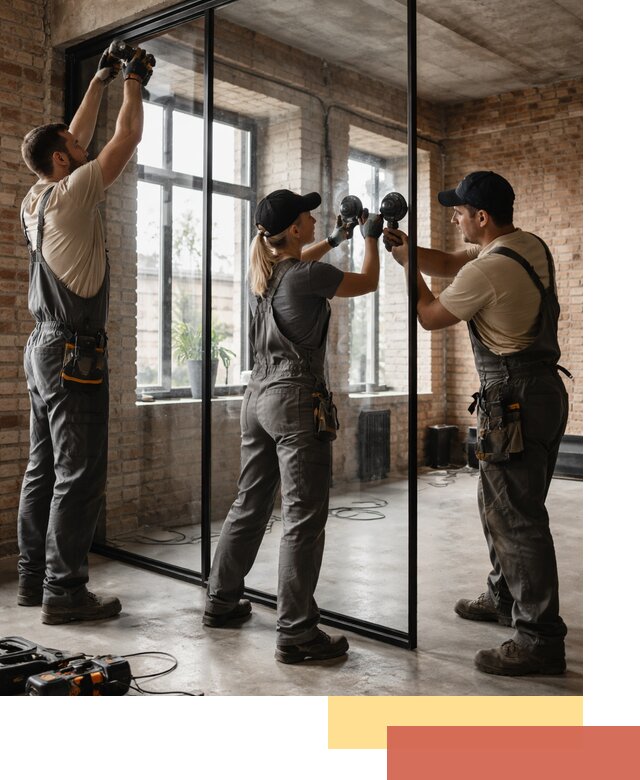 Стеклянные перегородки лофт — изготовление и монтаж в зиме