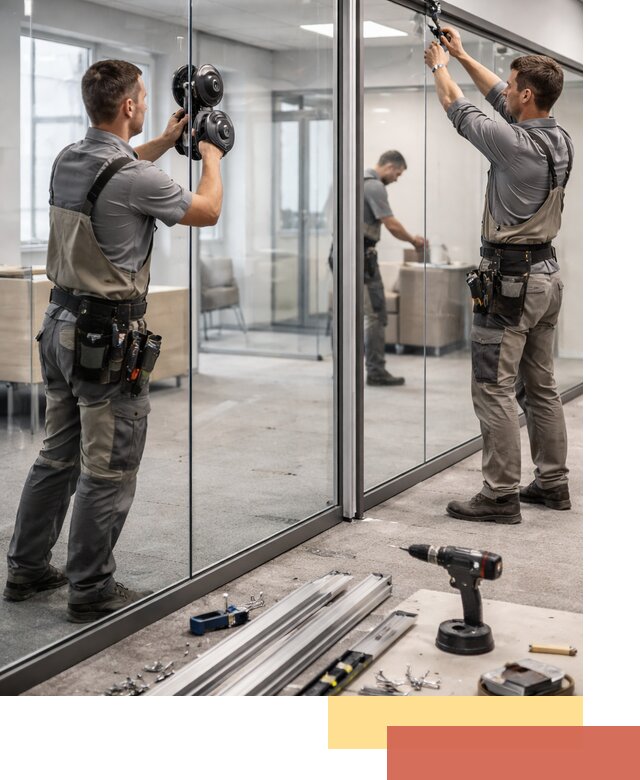 Стеклянные офисные перегородки под ключ в зиме