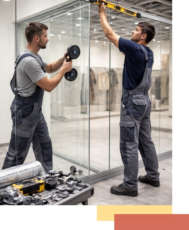 Стеклянные перегородки для магазинов в зиме — монтаж и установка