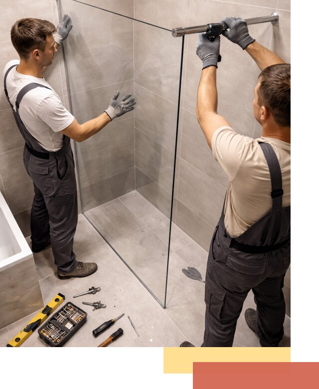 Стеклянные перегородки для душа в зиме — изготовление и монтаж