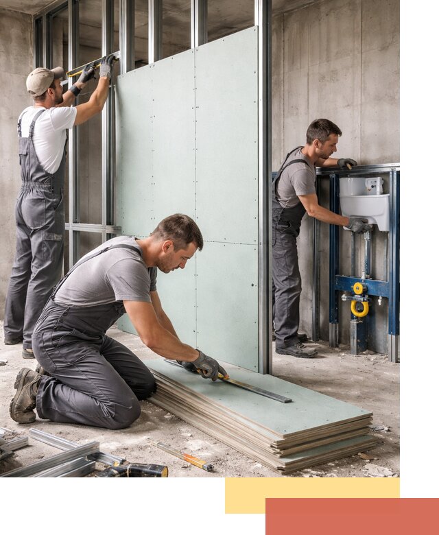 Монтаж и ремонт сантехнических перегородок в зиме