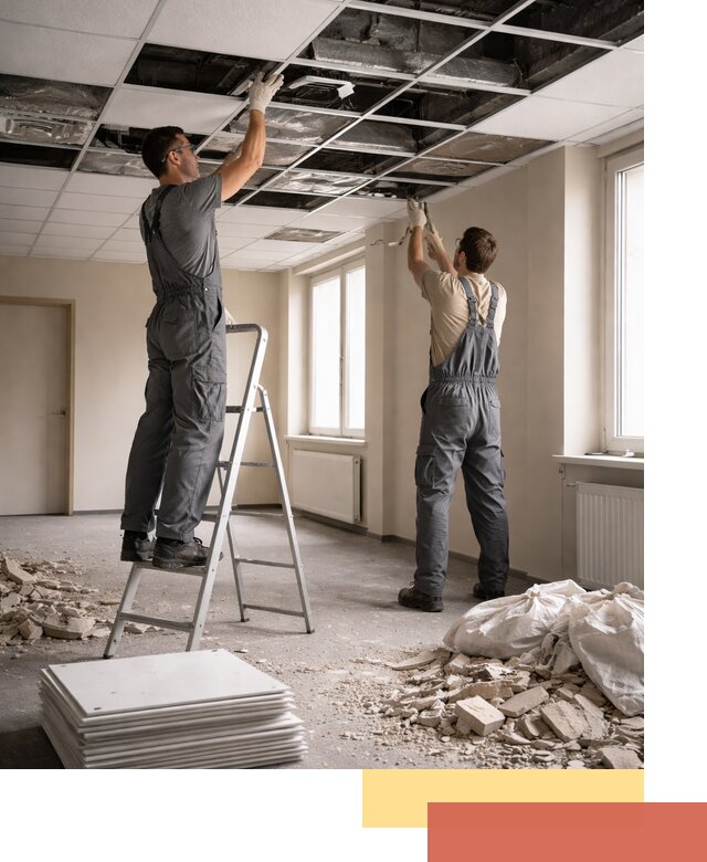 Демонтаж потолков Армстронг профессионально в зиме