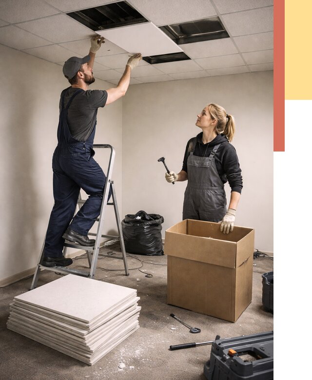 Демонтаж потолочной плитки в зиме от 4603 руб. быстро и недорого | ОТДЕЛОЧНИК-Зма