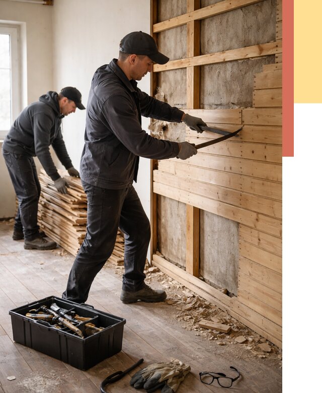 Демонтаж вагонки в зиме от 3887 руб/м2 — быстро и недорого | ОТДЕЛОЧНИК-Зма