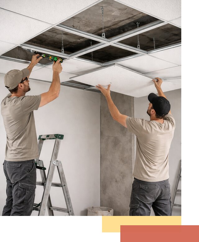 Монтаж потолка Армстронг под ключ в зиме