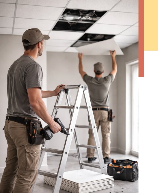 Обслуживание подвесного потолка в зиме от 3580 руб. — быстро и недорого | ОТДЕЛОЧНИК-Зма