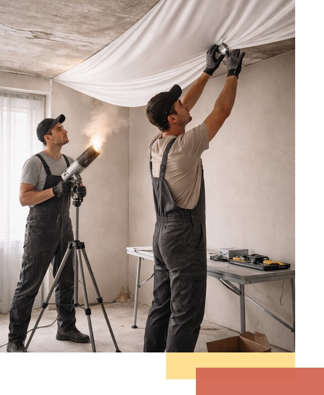 Установка натяжного потолка под ключ в зиме