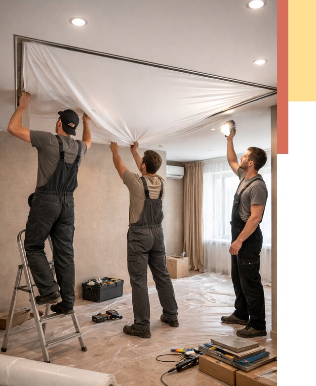 Монтаж ПВХ натяжного потолка в зиме от 3580 руб. под ключ | ОТДЕЛОЧНИК-Зма