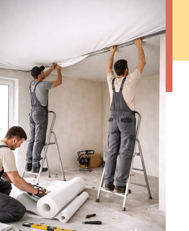 Монтаж тканевого натяжного потолка в зиме от 3580 руб. под ключ | ОТДЕЛОЧНИК-Зма