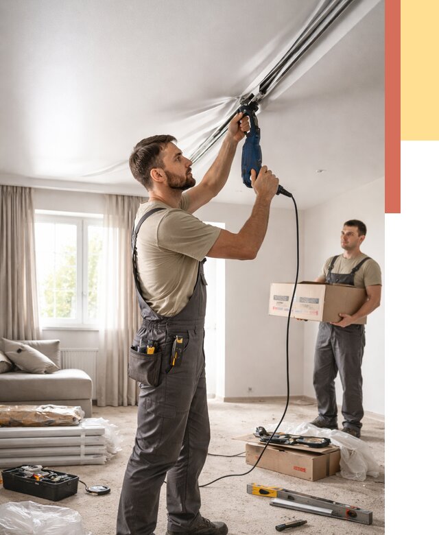 Монтаж сатинового натяжного потолка в зиме от 3580 руб. | Быстро, недорого — ОТДЕЛОЧНИК-Зма