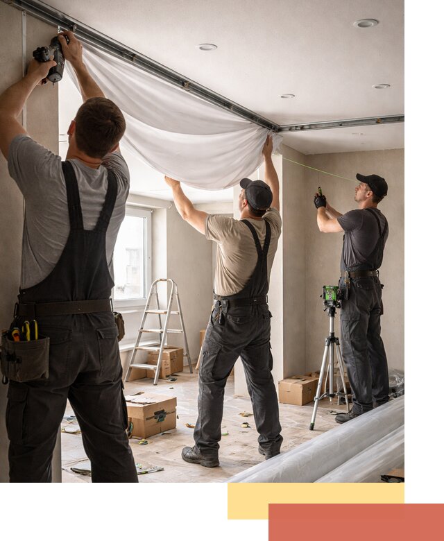 Монтаж парящего натяжного потолка под ключ в зиме