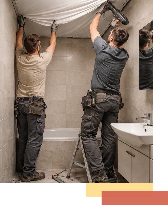 Монтаж натяжного потолка в ванной в зиме быстро и качественно