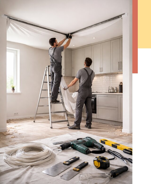 Установка натяжного потолка на кухне в зиме от 2455 руб. | ОТДЕЛОЧНИК-Зма