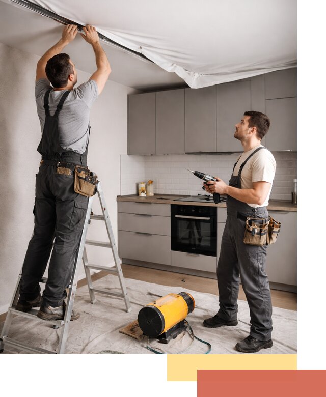 Монтаж натяжного потолка на кухне в зиме