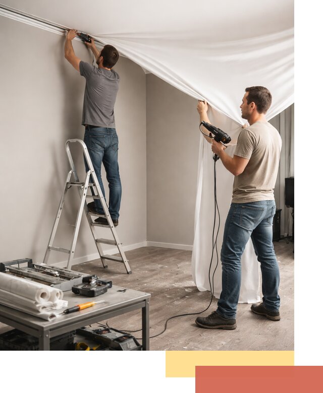 Монтаж натяжного потолка в студии в зиме