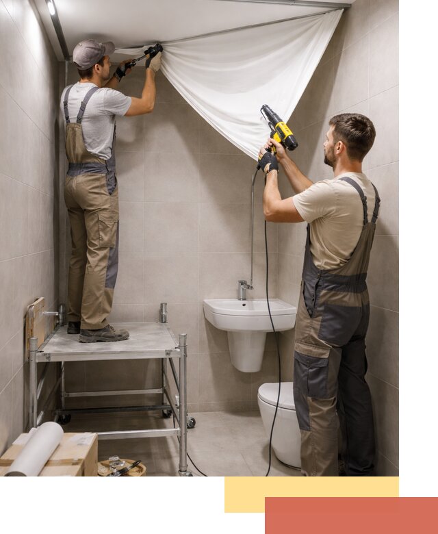 Монтаж натяжного потолка в санузле в зиме