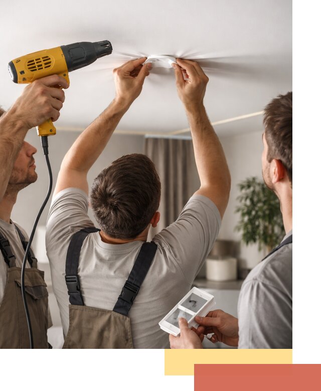 Ремонт прокола полотна натяжного потолка в зиме