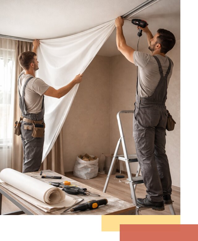 Замена полотна натяжного потолка в зиме быстро и качественно