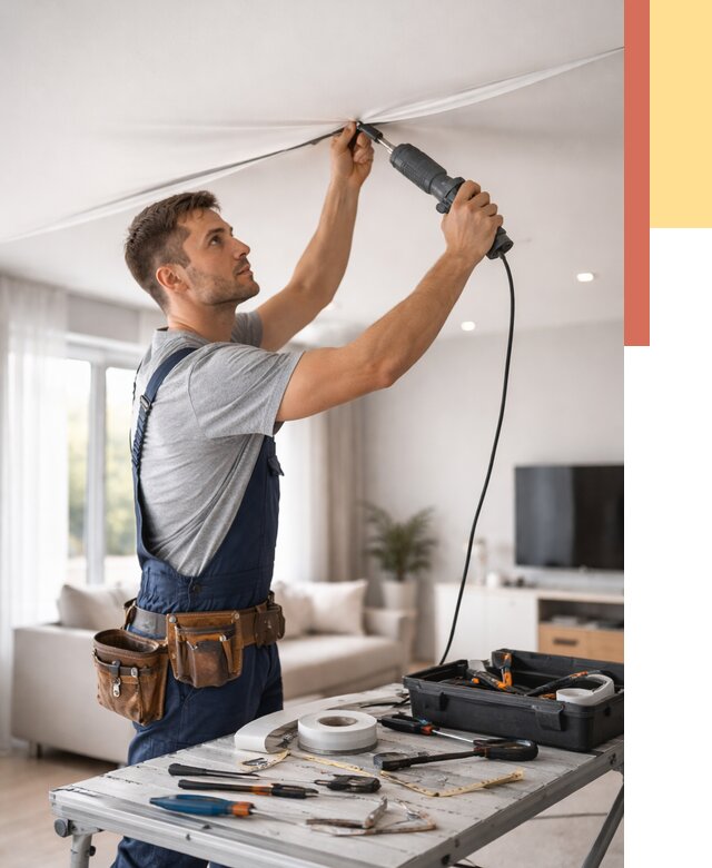 Ремонт натяжных потолков в зиме от 9717 руб. под ключ — ОТДЕЛОЧНИК-Зма