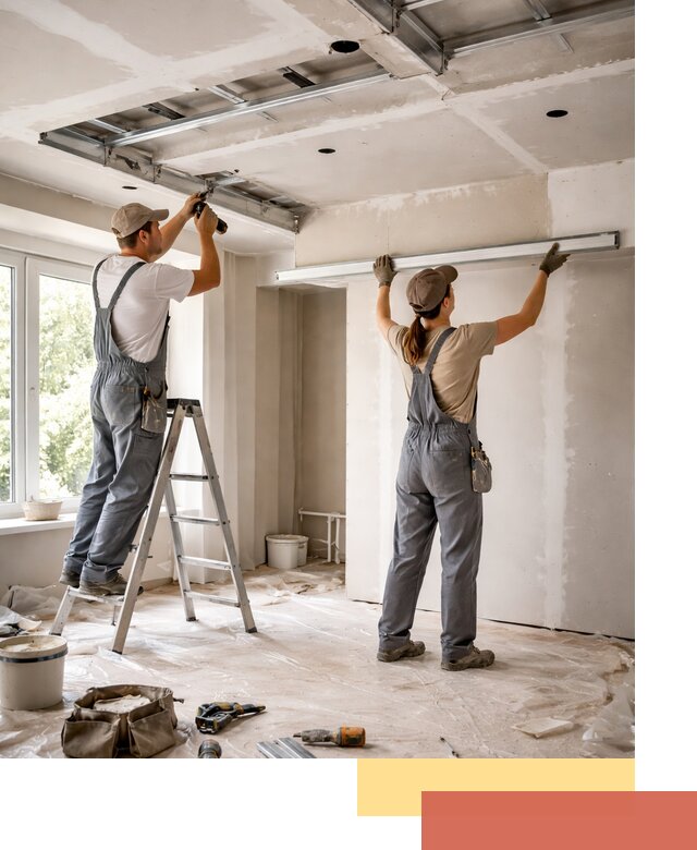 Монтаж многоуровневого потолка из гипсокартона в зиме