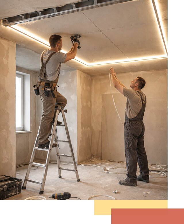 Потолок из гипсокартона с подсветкой в зиме